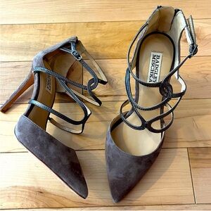 Badgley Mischka Dianne II Taupe Suede Strappy Stiletto Heels size 7
